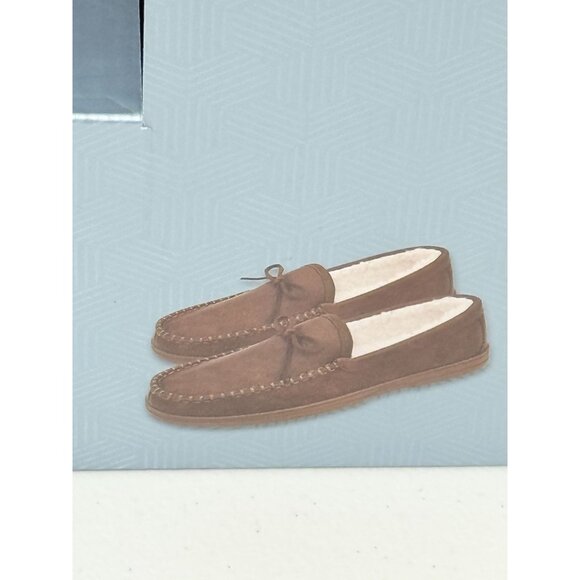 Wayland Square Moccasin Slippers Mens Size L 9 10 Brown Faux Leather Faux Fur - Picture 3 of 8